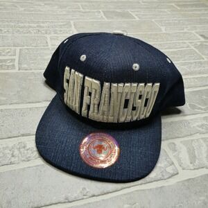 San Francisco Hat Snap Back Blue Embroidered Thick Brim BullBot